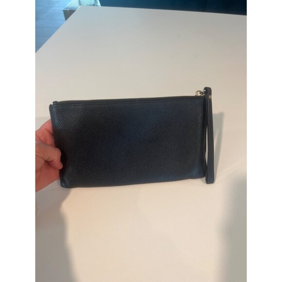 Michael Kors Black Leather Wristlet Pouch With Gold-Tone Zipper Closure - Picture 4 of 8